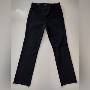 NYDJ Jeans Women's Size 10 Straight Stretch Black Denim Raw Hem 5 pocket